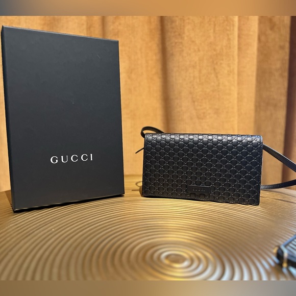 Gucci Handbags - New Gucci Micro GG Guccissima Leather Crossbody Wallet in Black